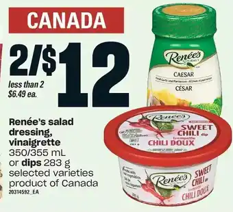Loblaws Renée's salad dressing, vinaigrette or dips offer