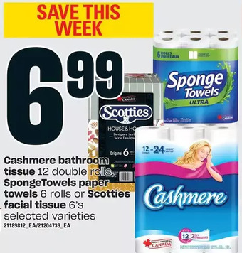 Zehrs Markets Cashmere bathroom tissue, spongetowels paper towels or scotties facial tissue offer
