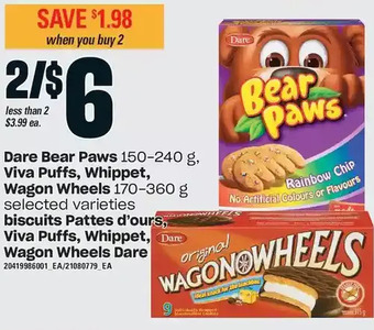Independent Grocer Dare bear paws, viva puffs, whippet, wagon wheels offer