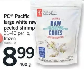 Fortinos Pc pacific large white raw peeled shrimp offer