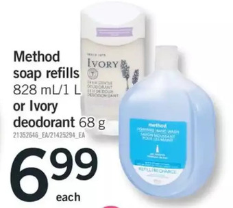 Fortinos Method soap refills or ivory deodorant offer