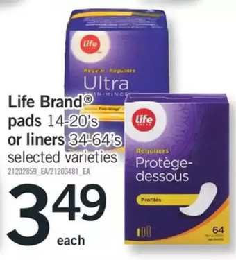 Fortinos Life brand pads or liners offer