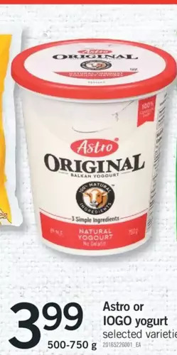 Fortinos Astro or iogo yogurt offer