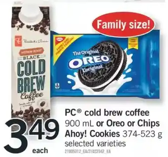 Fortinos Pc cold brew coffee or oreo or chips ahoy! cookies offer