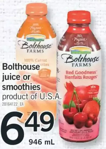 Fortinos Bolthouse juice or smoothies offer