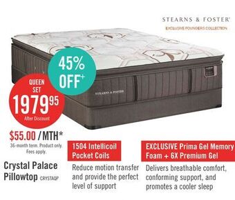 The Brick Stearns & foster founders collection crystal palace pillowtop queen mattress set offer