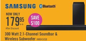 The Brick Samsung 300 w 2.1-channel soundbar with wireless subwoofer - hw-b450/zc offer