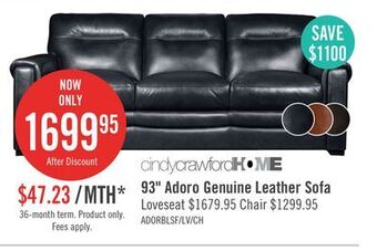 The Brick Adoro genuine leather sofa - blue offer