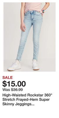 Old Navy High-waisted rockstar 360° stretch frayed-hem super skinny jeggings for girls offer