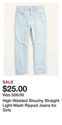 Old Navy High-waisted slouchy straight light-wash ripped jeans for girls offer