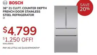 Goemans Appliances Bosch 36" 21 cu. ft. counter depth french door stainless steel refrigerator offer
