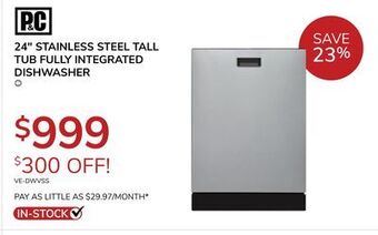 Goemans Appliances Porter 24" stainless steel tall tub fully integrated dishwasher offer