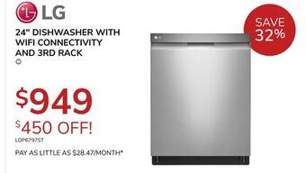Goemans Appliances Lg 24" dishwasher with wifi connectivity and 3rd rack offer