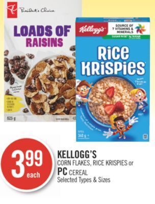 Shoppers Drug Mart Kellogg's corn flakes, rice krispies or pc cereal offer
