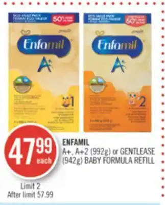 Shoppers Drug Mart Enfamil a+, a+2 (992g) or gentlease (942g) baby formula refill offer