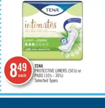 Shoppers Drug Mart Tena protective liners (50's) or pads (10' - 30's) offer