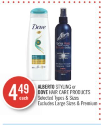 Shoppers Drug Mart Alberto styling or dove hair care products offer