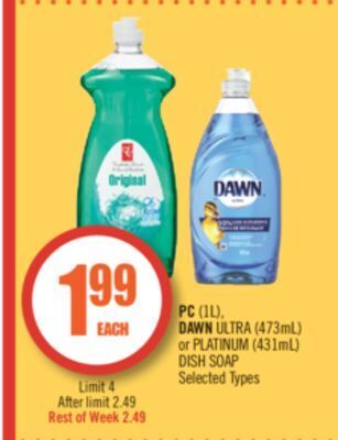 Shoppers Drug Mart Pc (1l), dawn ultra (473ml) or platinum (431ml) dish soap offer
