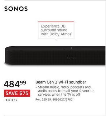 The Source Sonos beam gen 2 wi-fi soundbar offer