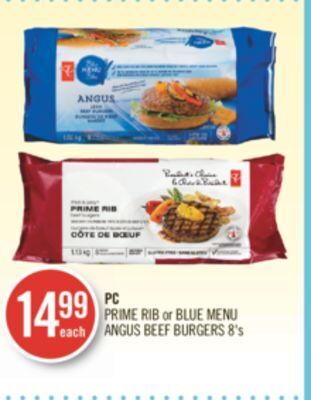 Shoppers Drug Mart Pc prime rib or blue menu angus beef burgers offer
