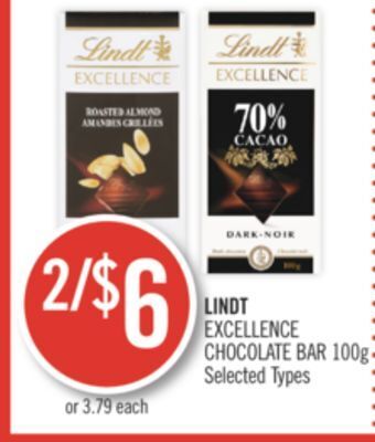 Shoppers Drug Mart Lindt excellence chocolate bar offer