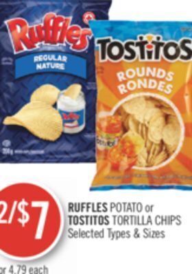 Shoppers Drug Mart Ruffles potato or tostitos tortilla chips offer