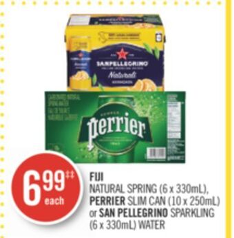 Shoppers Drug Mart Fiji natural spring (6 x 330ml), perrier slim can (10 x 250ml) or san pellegrino sparkling (6 x 330ml) water offer