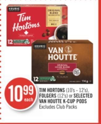 Shoppers Drug Mart Tim hortons (10's - 12's), folgers (12's) or selected van houtte k-cup pods offer
