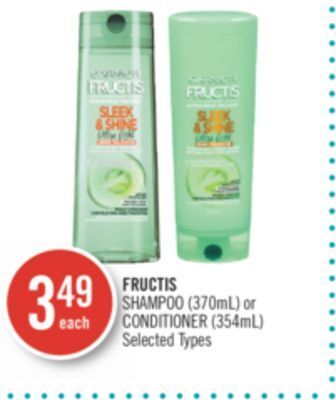 Shoppers Drug Mart Garnier fructis shampoo (370ml) or conditioner (354ml) offer