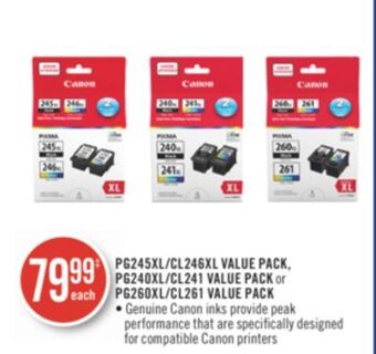 Shoppers Drug Mart Pg245xl/cl246xl value pack, pg240xl/cl241 value pack or pg260xl/cl261 value pack offer