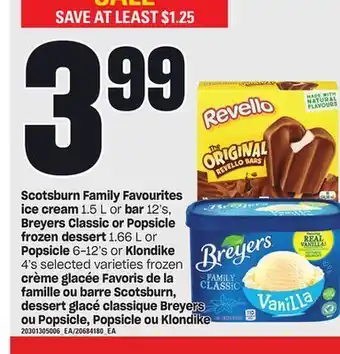 Independent City Market Scotsburn family favourites ice cream 1.5 l or bar 12's, breyers classic or popsicle frozen dessert, 1.66 l or popsicle 6-12' offer