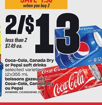Independent City Market Coca-cola, canada dry or pepsi soft drinks, 12x355 ml offer