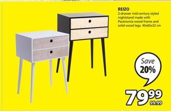 JYSK Reizo 2-drawer mid-century styled nightstand offer