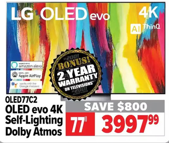 2001 Audio Video Lg 77" oled evo 4k self-lighting dolby atmos offer