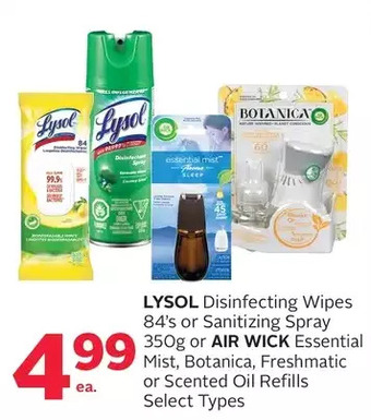 Rexall Lysol disinfecting wipes or sanitizing spray or air wick essential mist, botanica, freshmatic or scented oil refills offer