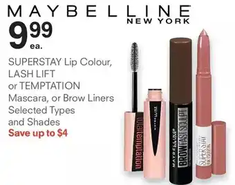 Guardian Pharmacy Maybelline new york superstay lip colour, lash lift or temptation mascara or brow liners and shades offer