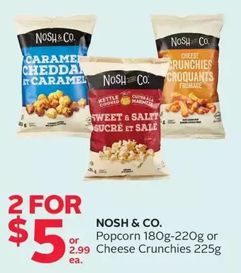 Rexall Nosh & co. popcorn or cheese crunchies offer