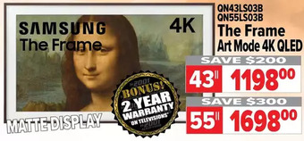 2001 Audio Video Samsung the frame art mode 4k qled 43" | 55" offer