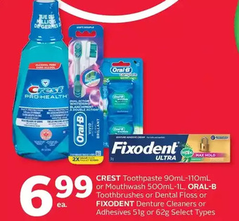 Rexall Crest toothpaste or mouthwash, oral-b toothbrushes or dental floss or fixodent denture cleaners or adhesives offer