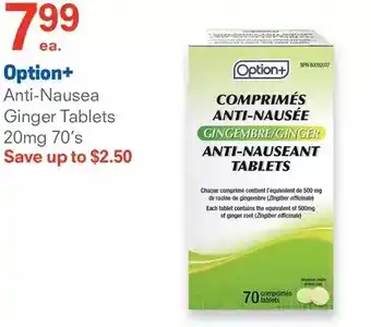 Guardian Pharmacy Option+ anti-nausea ginger tablets offer