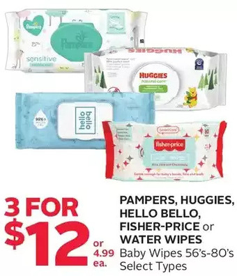 Rexall Pampers, huggies, hello bello, fisher-price or water wipes baby wipes offer
