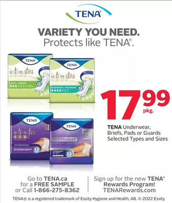 Rexall Tena underwear, briefs, pads or guards offer