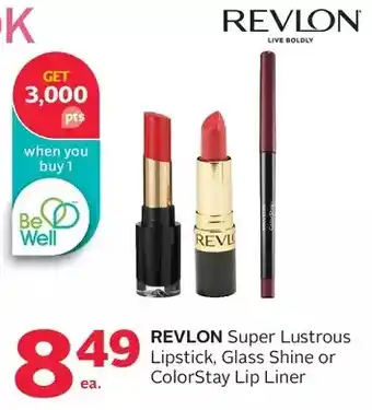 Rexall Revlon super lustrous lipstick, glass shine or colorstay lip liner offer