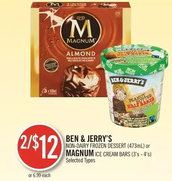 Shoppers Drug Mart Ben & jerry's non-dairy frozen dessert or magnum ice cream bars offer