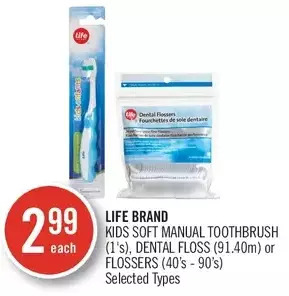 Shoppers Drug Mart Life brand kids soft manual toothbrush, dental floss or flossers offer