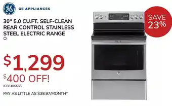 Goemans Appliances Ge appliances 30" 5.0 cu. ft. self-clean rear control stainless steel electric range offer