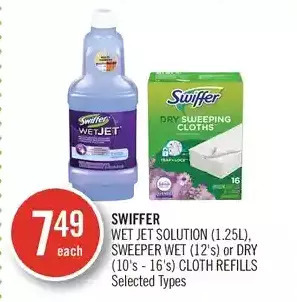 Shoppers Drug Mart Swiffer wet jet solution, sweeper wet or dry cloth refills offer