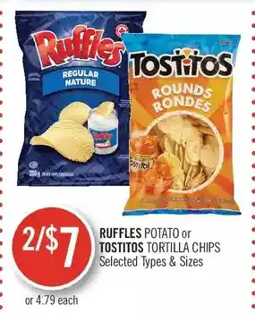 Shoppers Drug Mart Ruffles potato or tostitos tortillas chips offer