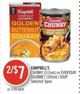 Shoppers Drug Mart Campbell's chunky or everyday gourmet soup offer