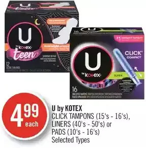 Shoppers Drug Mart U by kotex click tampons, liners or pads offer